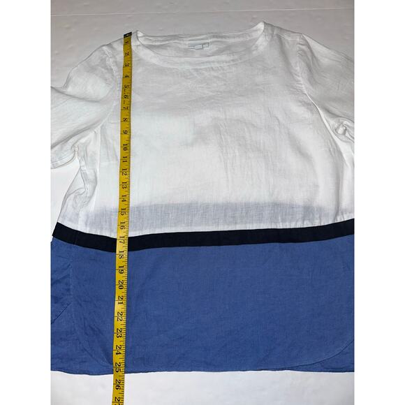 J.Jill Women’s Size Medium Petite Blue White Linen Colorblock Tunic Top Casual - Picture 5 of 8